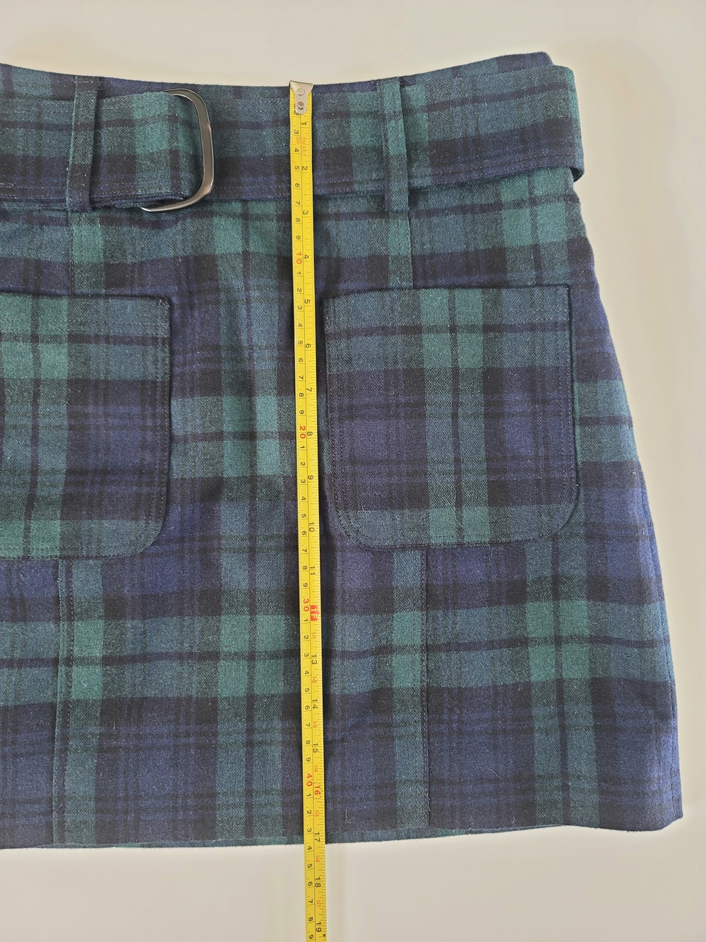 Sezane Gillie Navy Blue and Green Plaid Wool Blend Mini Skirt, 36/4 - Picture 7 of 11
